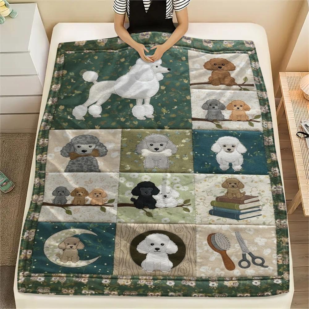 1Pc Poodle Print Flannel Blanket, High quality Comfortable for All Seasons, Home Decor, Warmth and Comfort, Perfect for Christmas Gifts W100