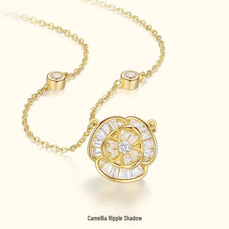 Camellia Rippling Shadow S925 Sterling Silver Pendant Necklace – Simple Light Luxury for Women 925 Sterling Silver