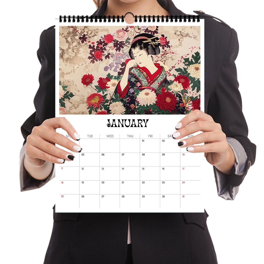 1pc, 2026 Retro Japanese-Style Wall Calendar, Ukiyo-e Series, 12 Different Designs, Wall Calendar, Birthday, Christmas Gift