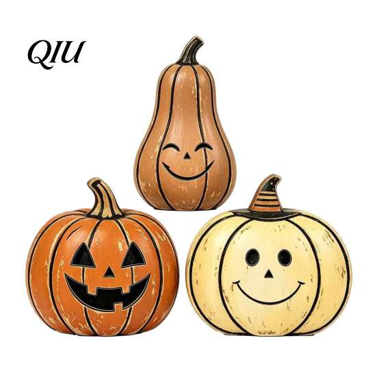 Desktop Holiday Party Ornament 3/4Pcs Vintage Wooden Pumpkin Decor, Rustic Fall Tabletop Centerpiece, Farmhouse Sturdy Thanksgiving Centerpieces
