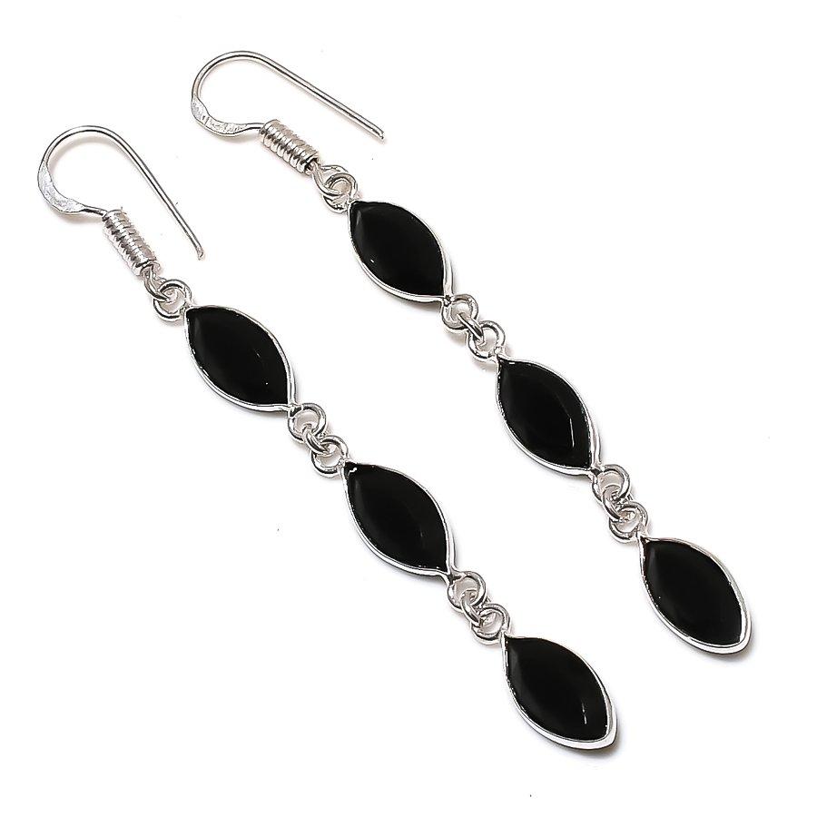 

Серьги ручной работы из стерлингового серебра 925 пробы с натуральной черной шпинелью 2,76 дюйма H8O99