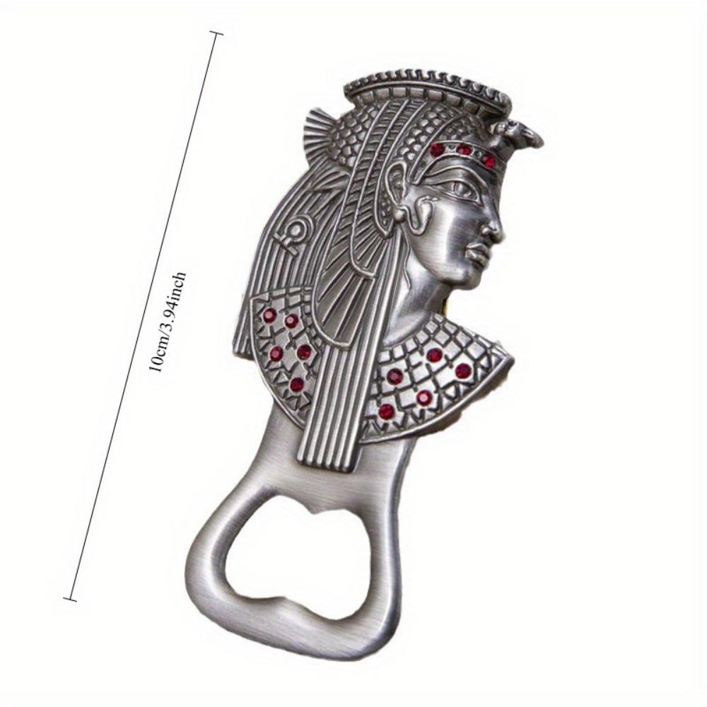 Vintage Egyptian Tutankhamun Beer Bottle Opener with Magnetic Cap Catcher, Stainless Steel Metal European Style Creative Beer Opener