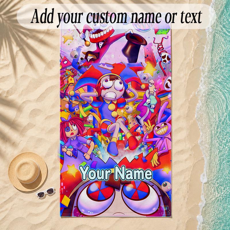 Beach TowelThe Amazing Digital Circus Custom Name Text Personalized Soft Towel for Beach Pool Indoor Home Decor Gift