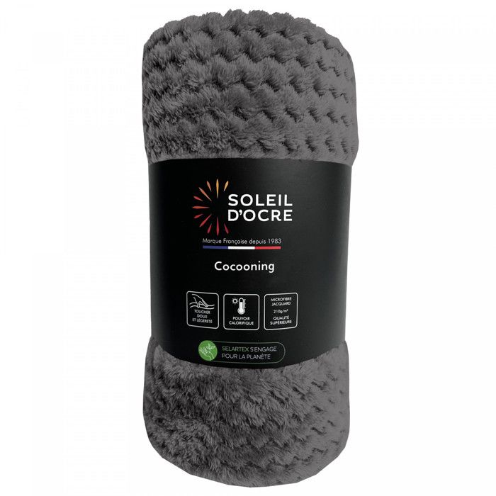 Blanket 220x240 Cm COCOONING Gray, by Soleil D'ocre
