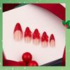 Women's Red Wearable Nails Christmas Manicure False Nails Bow Nail Tips(Glue 2ml)