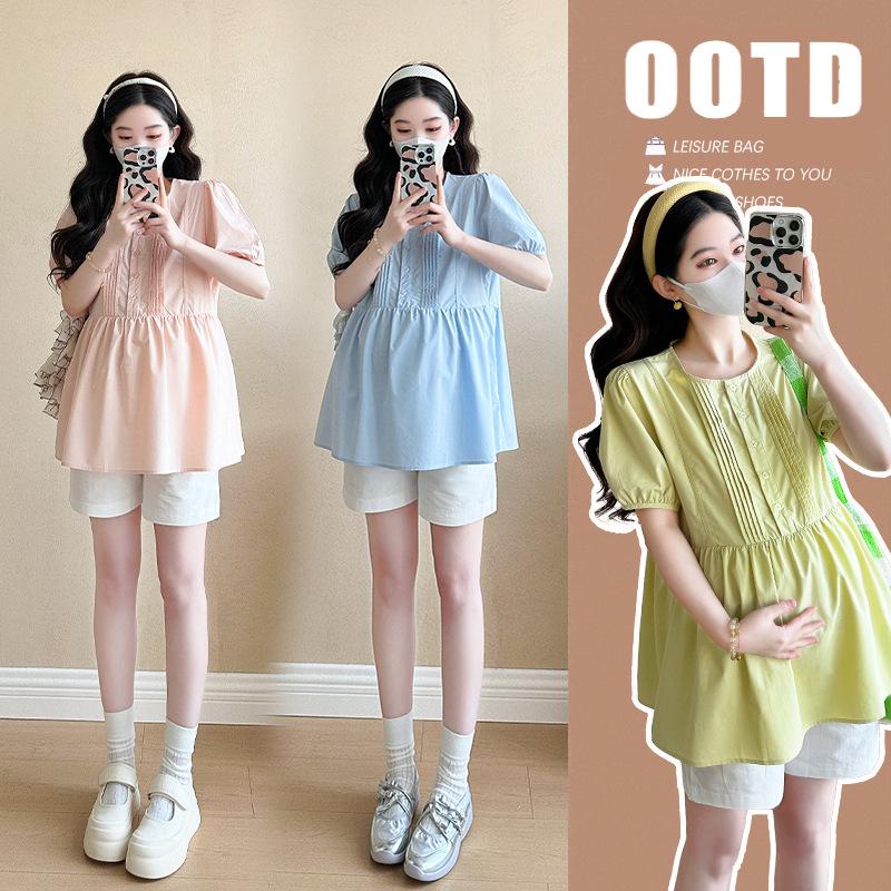 2026 New Korean Style Maternity Summer Short-Sleeved Top & Belly Support Shorts Set XL
