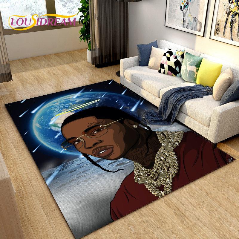 Hip Hop Art Rapper Legend Star Area Rug Large,Carpet Rug for Living Room Bedroom Sofa Doormat Decoration,Kids Non-slip Floor Mat