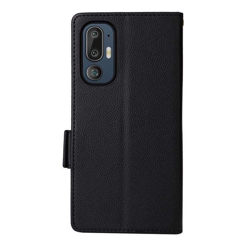 HTC U24 Pro 5G Leather Flip Case with Card Holder and Lanyard - Lychee Pattern