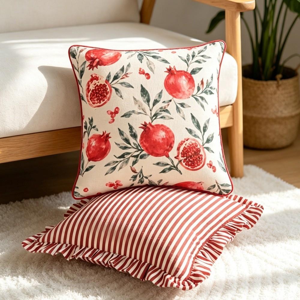Piping Design Ruffled Edge Pillowcase Striped Print Striped Printed Cushion Cover Sofa Use
