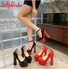 Fashion Aphixta 1cm Belt Buckle Red Party Disco Dance Pumps Women 5.5cm Platform 16cm Super High Chunky Heels Pumps Super Szie 48 49 50
