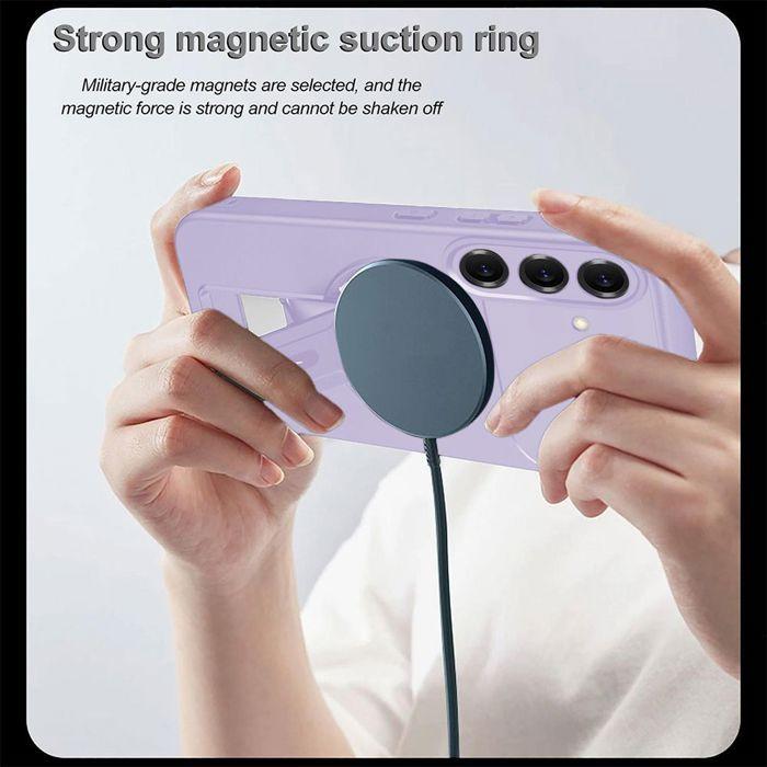 Coque pour Samsung Galaxy S26 Plus, Protection Silicone avec Support et Cercle Magnétique - Violet