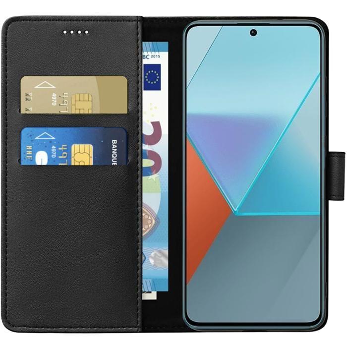 Case - Phonillico® - Xiaomi Redmi Note 13 PRO 5G - Black Wallet - Leather Effect - Video Support