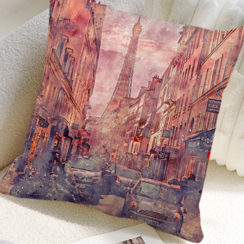 Paris Eiffel Tower Pillow Case Square Pillow Bedroom Sofa Leisure Comfort Cushion Car Home Decoration