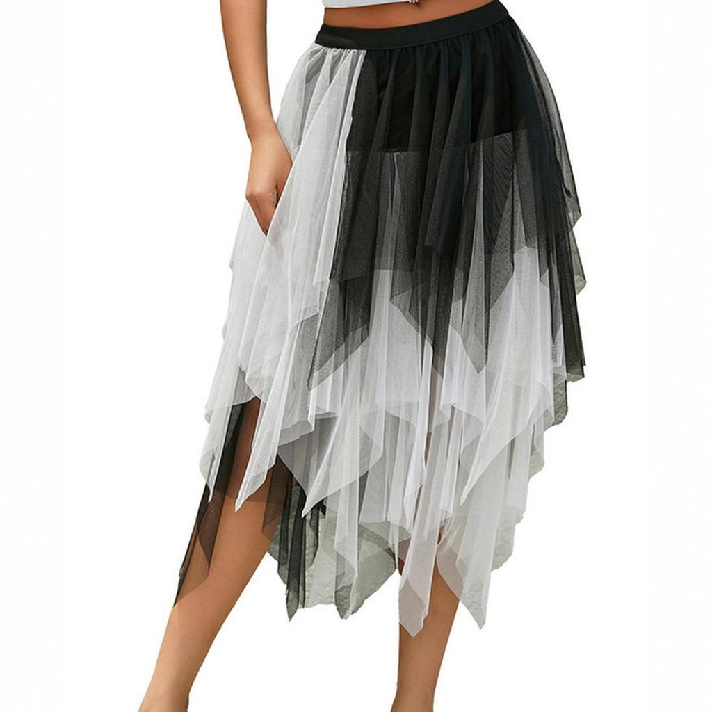Women's Irregular Mesh Midi Skirt, High,waisted Versatile Half Skirt