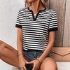 Casual Style Blue and White Striped Small V-neck Short-sleeved T-shirt Women's Loose and Thin Versatile Top
