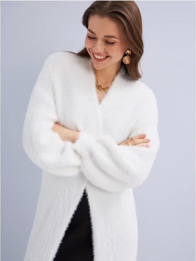 Winter Plush Long Knitted Cardigan Fashionable Warm Coat Jacket