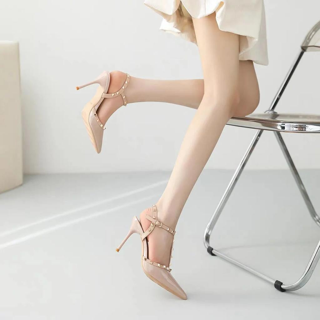 High-heeled Sandals Women Large Size Rivet Slim Heels Sexy Pointed Back Empty Sandals for Summer  Women Shoes Platform Sandals