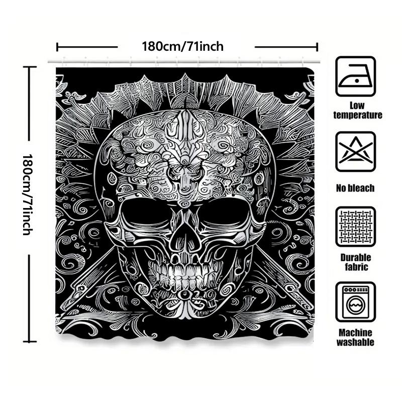 Tuniu Totenkopfmuster Badezimmervorhang, Gotisches Dekor, Schwarz-Weiß-Design, Coole Wanddekoration, Einzigartiger Duschvorhang