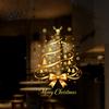 Indoor Outdoor Christmas Ornaments Gold Ribbon Tree Static Window Cling, Glass Sticker with Bow, Reindeer Holiday Storefront Displays Antler