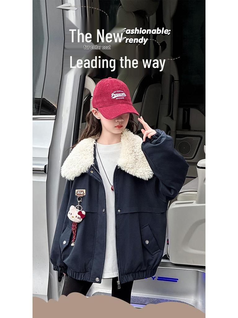 Girls' Quilted Coat - 2025 Autumn/Winter Trendy Thickened Cotton Jacket for Big Children