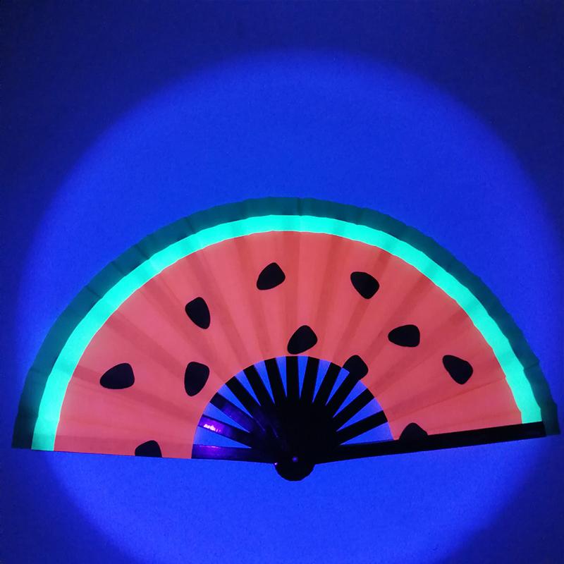 33cm Large Fluorescent Folding Hand Rave Fan Creative Print Music Festival Colorful Fan Wedding Party Spanish Dance Fan Gifts