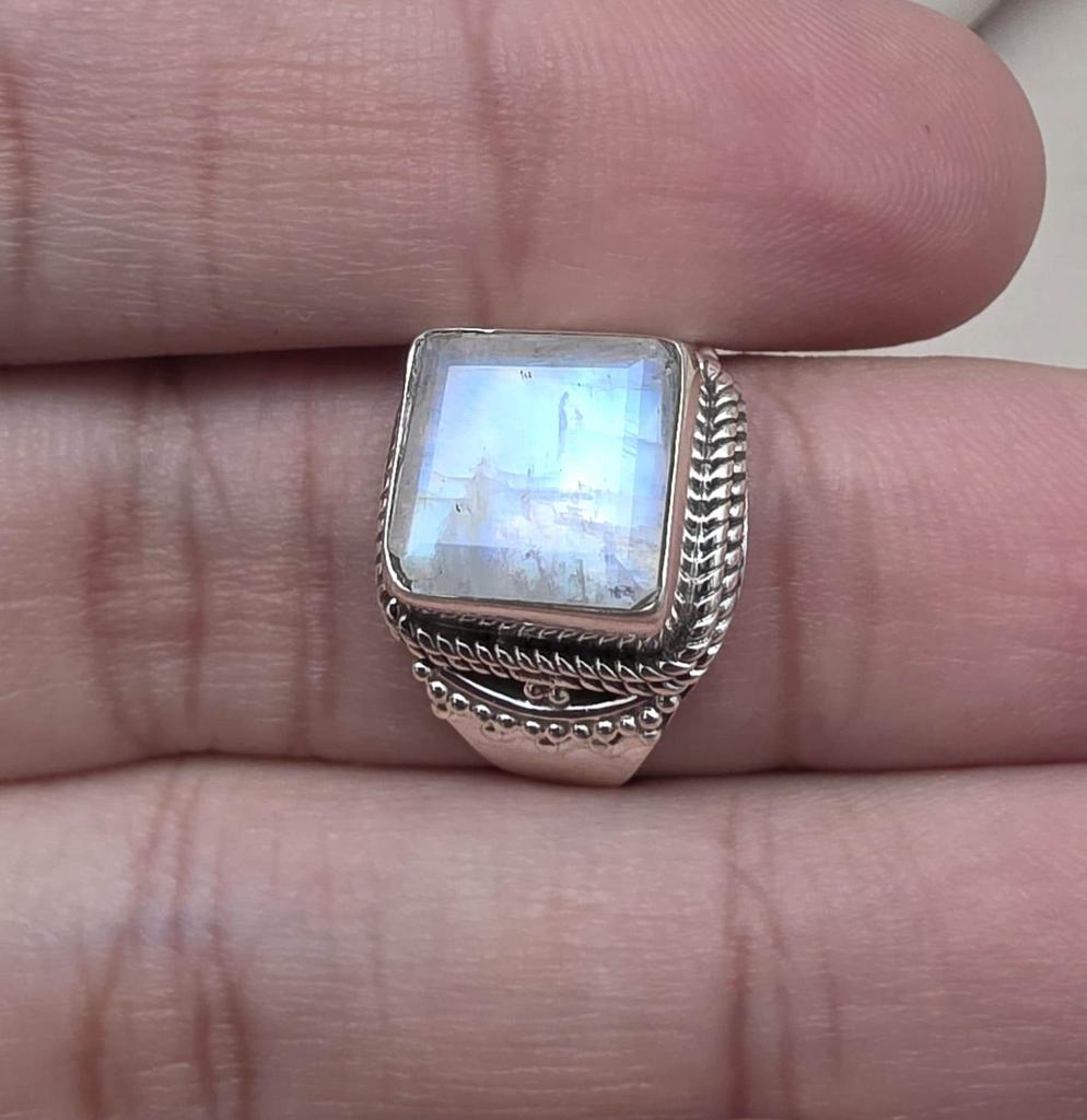 Rainbow Moonstone 925 Sterling Silver Ring: Handmade Boho Gemstone Jewelry