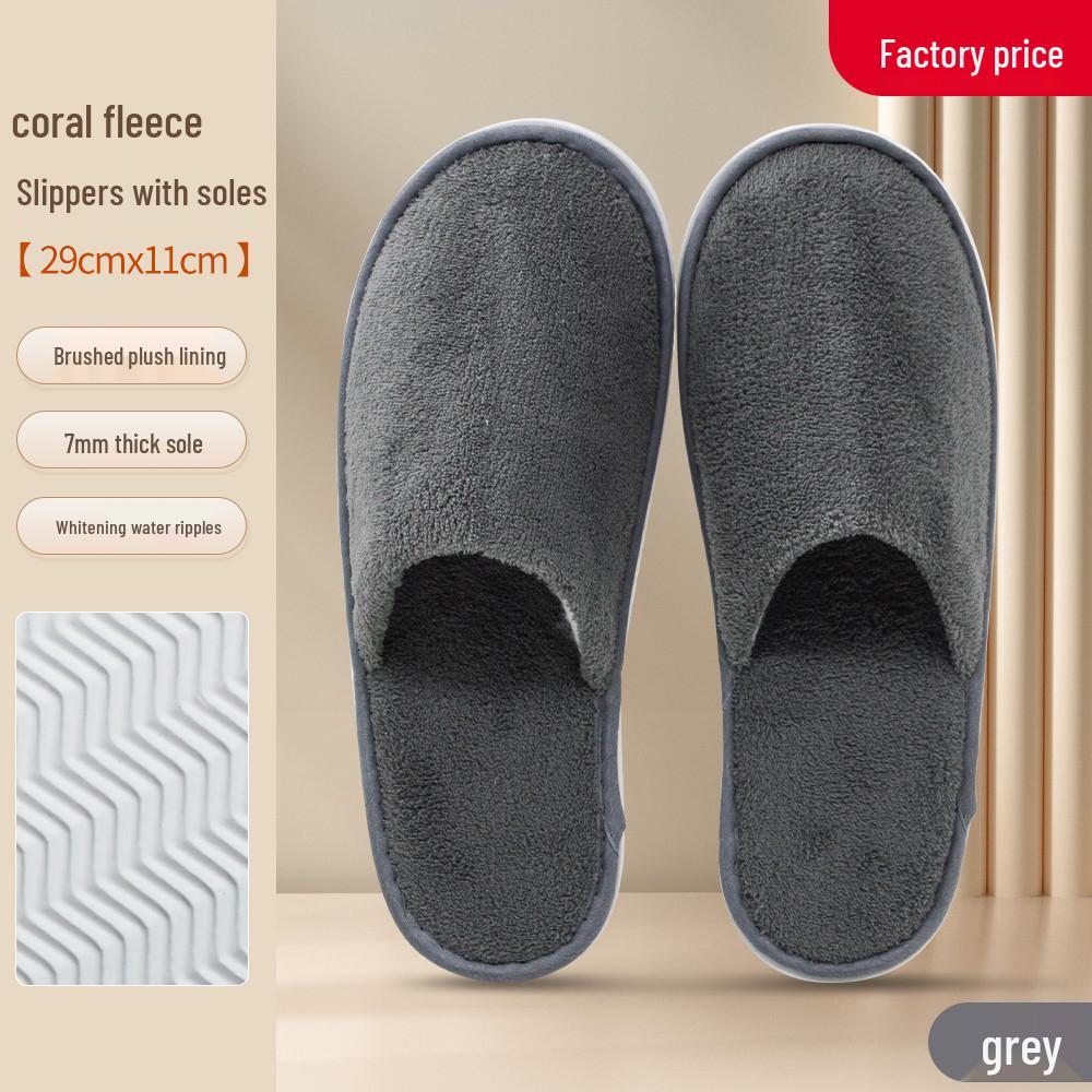 Winter Thickened Coral Fleece Anti-Slip Hotel Slippers for Home