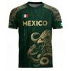 2026 Nueva Camiseta de Fútbol de México para Verano Hombres Diseño Negro Dorado con Estampado de Águila Azteca Serpiente y Bandera Mexicana para Aficionados al Fútbol