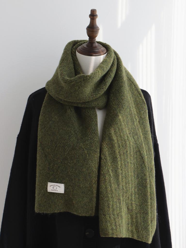 Cotton blended knitted scarf women's autumn and winter new white label soft waxy wool warm scarf shawl men
