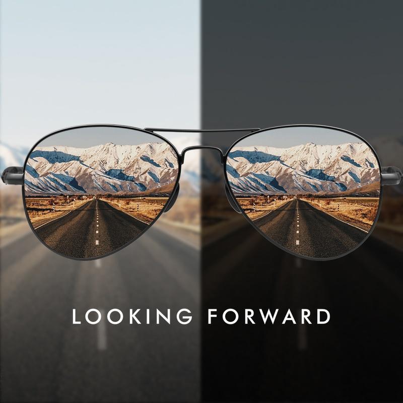 Mode nicht polarisierte photochrome Sonnenbrille Autofahren Verfärbte Gläser Brille Herren Farbwechsel Federbügel Sonnenbrille Sehhilfe