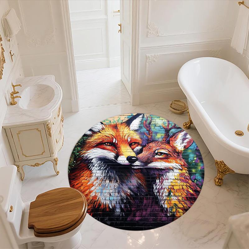 City Fox,Round Area Rug,Carpet Rug for Living Room Bedroom Sofa Playroom Decor,Non-slip Floor Mat