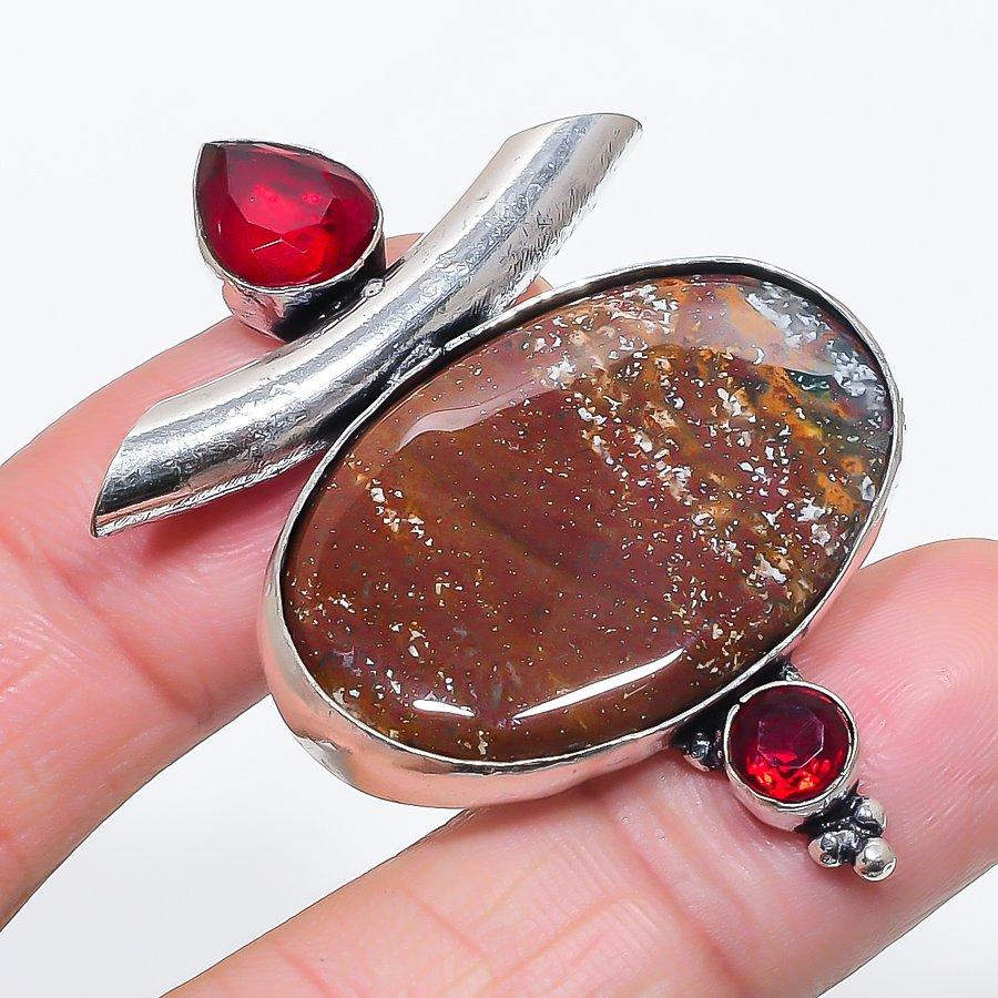 

Натуральный гелиотроп, гранат 925 стерлинговое серебро ювелирная подвеска 2.17 k5T81