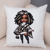 Fashion Cartoon African Girl Pillow Case Soft Plush Cushion Cover for Sofa Home Decor Cute Black Women Throw Pillowcase