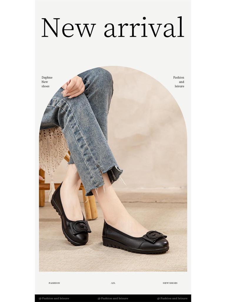 Ladies' Genuine Leather Non-Slip Slip-On Shoes - Soft Sole Comfort for Middle-Aged & Elderly