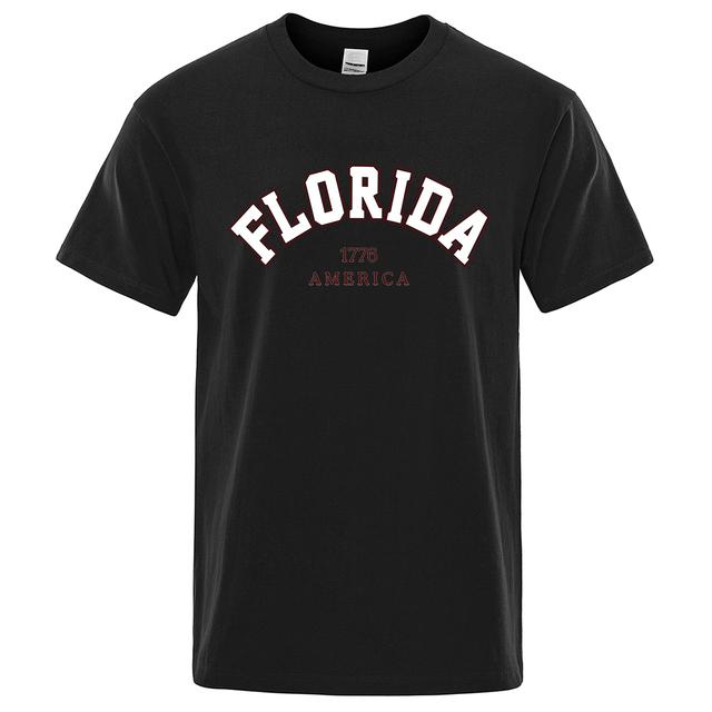 

Мужские и женские футболки Florida 1776 America Letter Tops Мужская модная футболка с круглым вырезом Хлопковые футболки Повседневные мужские футболки большого размера с круглым вырезом