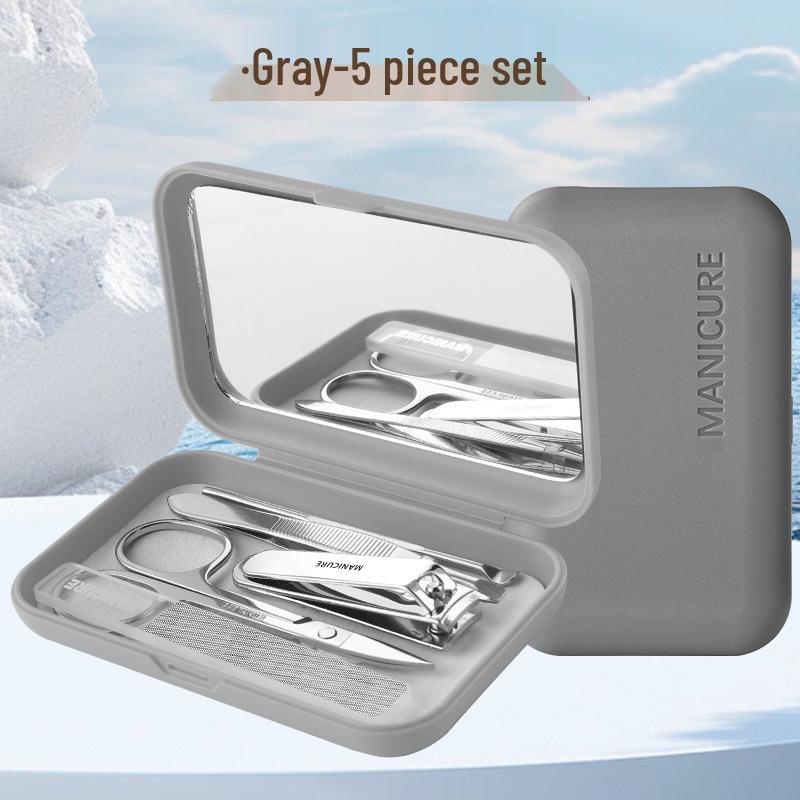 Portable Nail Clippers & File Set with Mirror and Ear Pick Manicure Tools