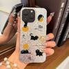 Black Cats with Balls Case for iphone 16 Plus XR XS Max 18 Pro Max 17 Pro 11 13 Air 15 12 14 Silver Glitter Crackle Background