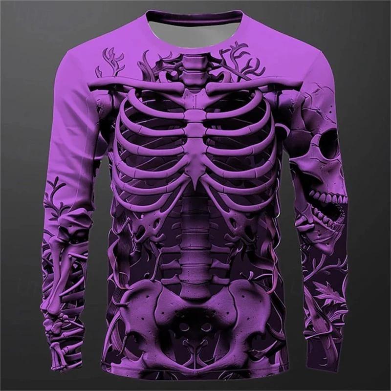 3D Print Skeleton Skulls Pattern Tops Casual Fashion T-shirts Sweatshirt Breathable Streetwear Loose Men's T-shirts