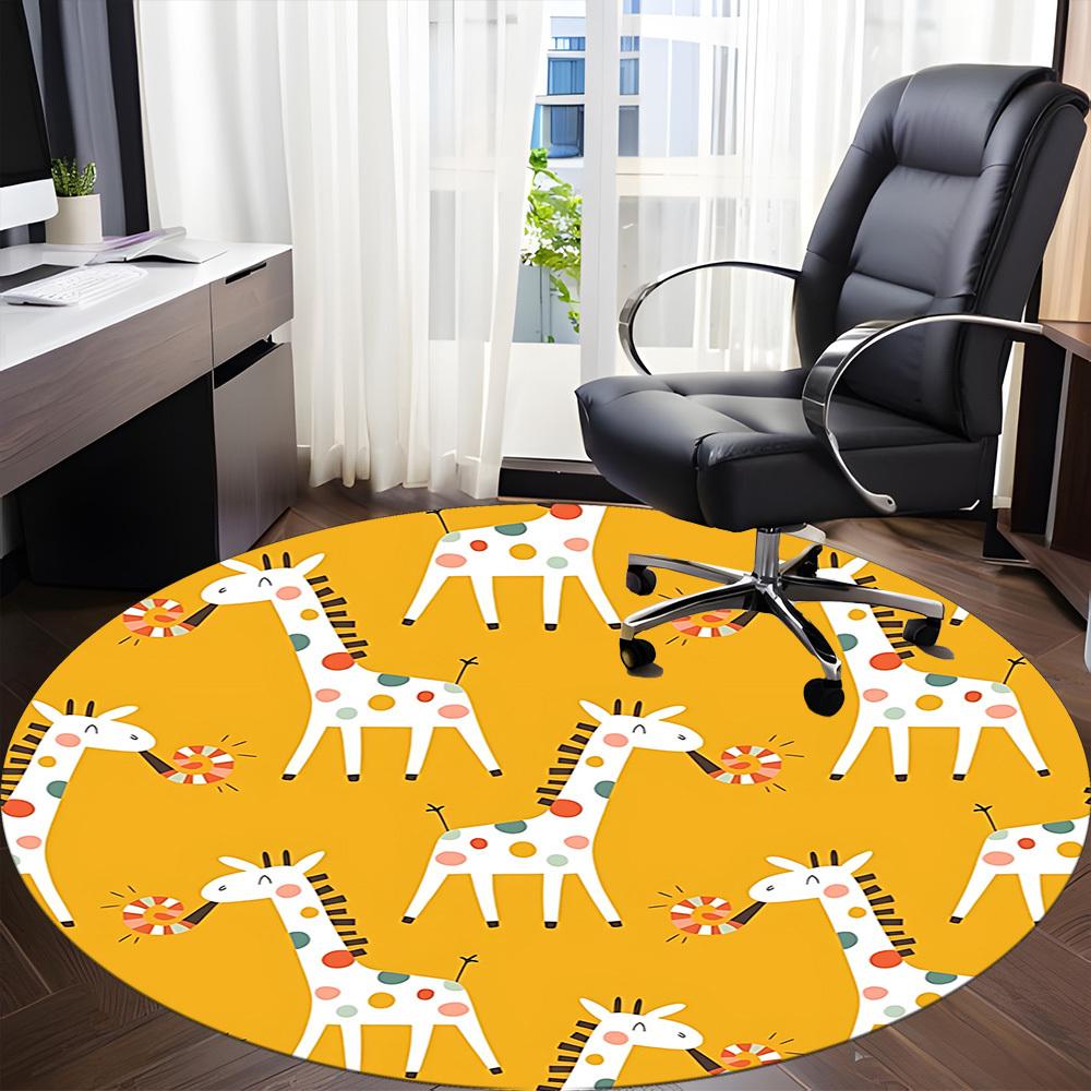 1pc Giraffe Pattern Office Round Rug, Non-slip, Soft and Durable Office Rug for Interior Decoration, Perfect for Office, Beautiful Decoration yy260323