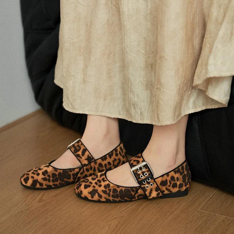 New Women Flat Shoes Leopard Print Mary Jane Boat Shoes Fashion Ballet Slip-on Loafers