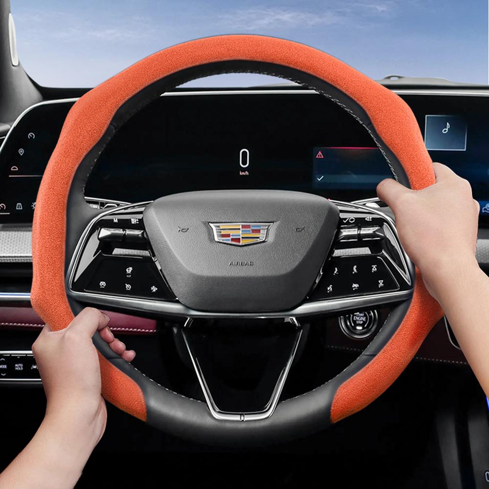 Suitable for Cadillac Premium Suede Snap-On Steering Wheel Cover Anti-Slip Durable Car Accessories Cts 2013 Ct4 Carbon Interior Ct5 Xt5 Xt4 Xt6