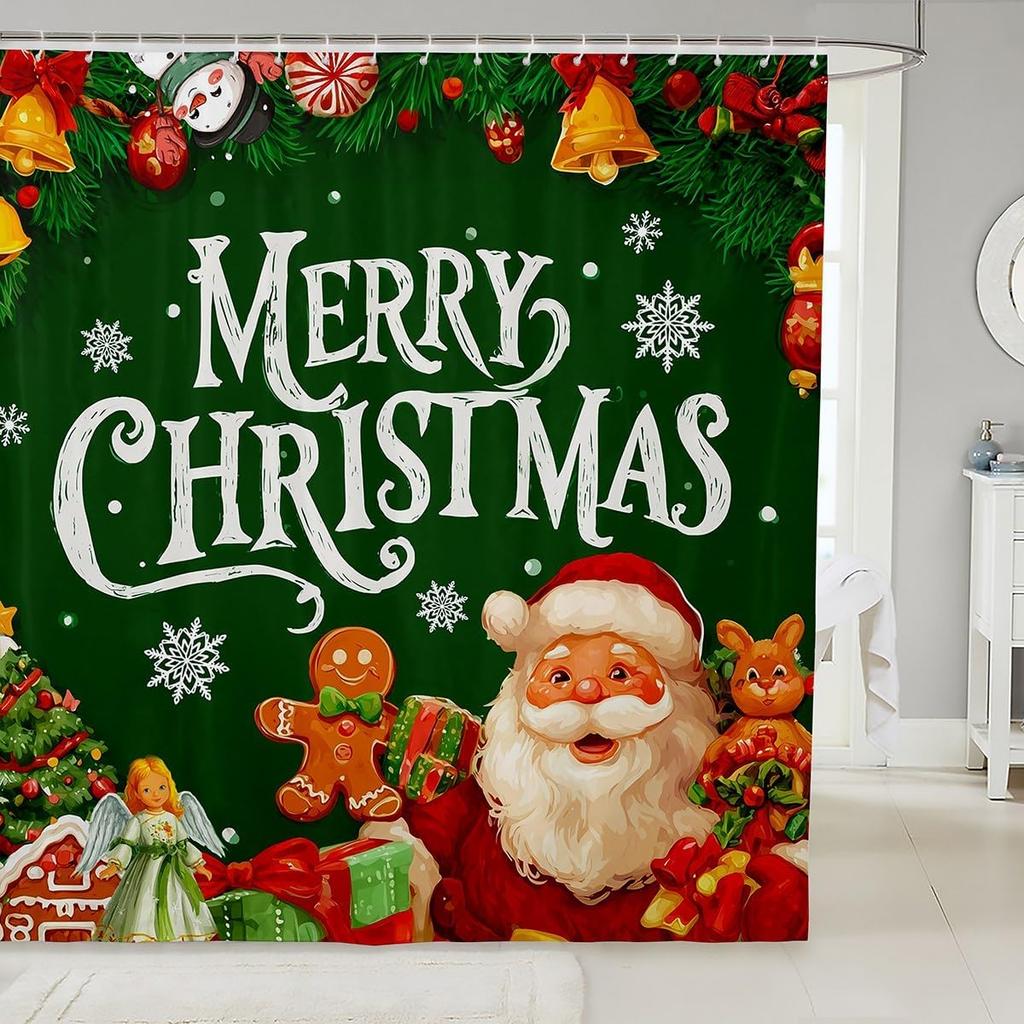 Christmas Puppy Shower Curtains Festive Pet Bathroom Curtain Kids Women Men Cute Dog Bathroom Accessories Xmas Tree Snowflake