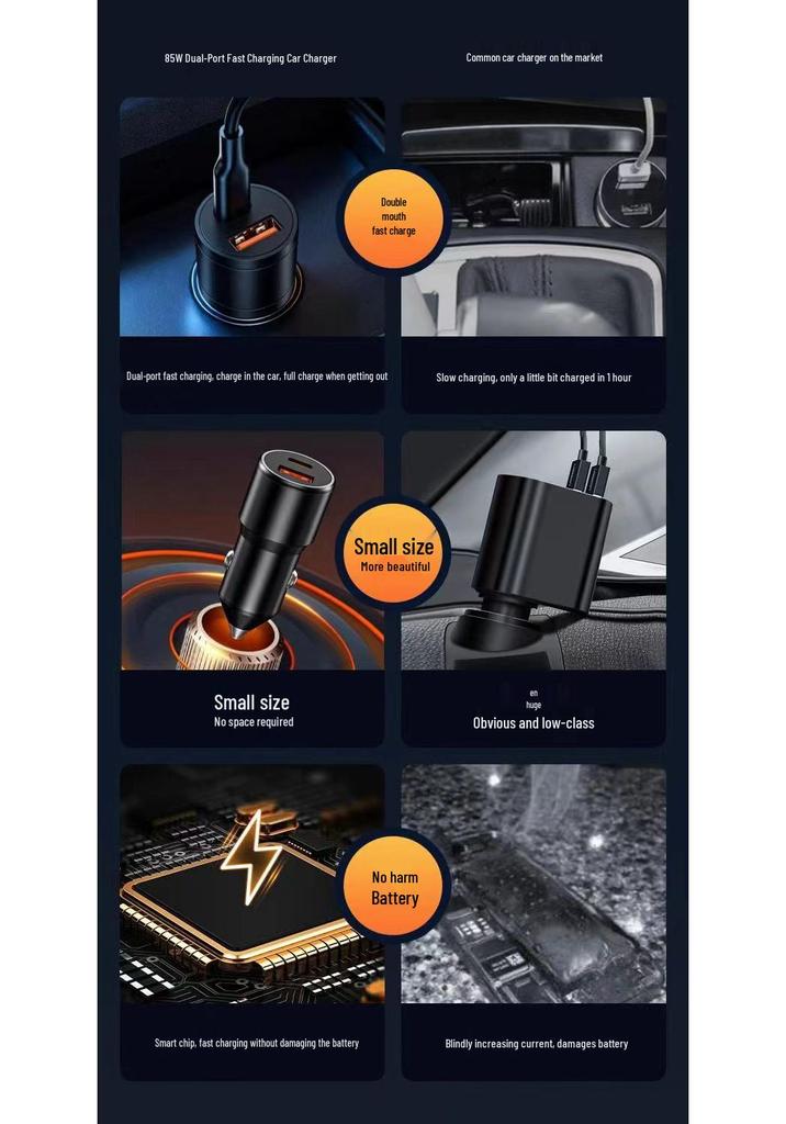 PD48W Dual-Port Car Charger with PD+QC3.0 for Fast Lightning Charging of Phones & Tablets
