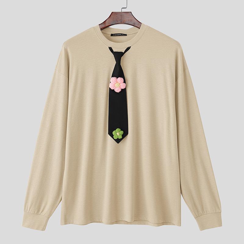 

INCERUN Oversized S-5XL Men Tie-up Long Sleeve Casual Loose Tunic Tops T-shirts 5XL абрикосовий