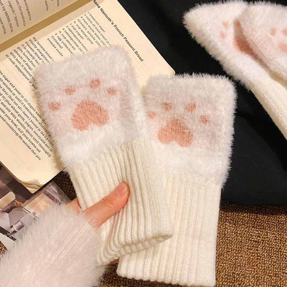 Plush Fingerless Gloves Soft Knitted Gloves New Half Finger Gloves  Winter