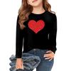 Meninas manga longa amor dia dos namorados camisetas crianças outono tops crewneck básico camisetas 5-14 anos