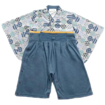 [Aenak] Boys' Hakama Romper with Maruwa Pattern (80, Navy)