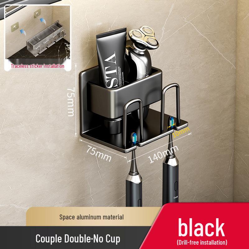 Wall-Mounted Punch-Free Toothbrush and Mouthwash Holder Set