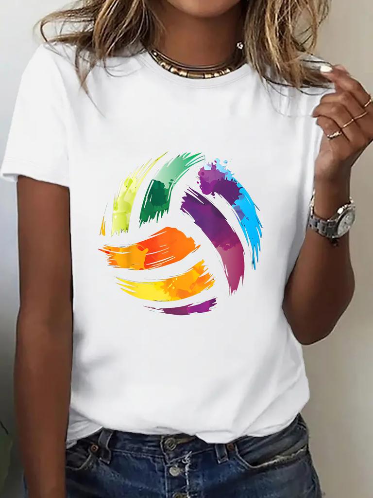 Women'S Casual Sporty T-Shirt - Vibrant Colorful Volleyball Print Harajuku Short Sleeve Casual Clothing Street Aesthetic Clothes