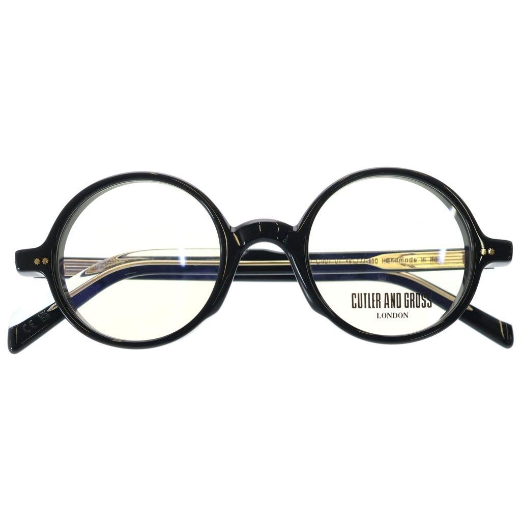 Used CUTLER AND GROSS GR01 01 Round Frame Clear Lens Sunglasses Glasses Black/Gold